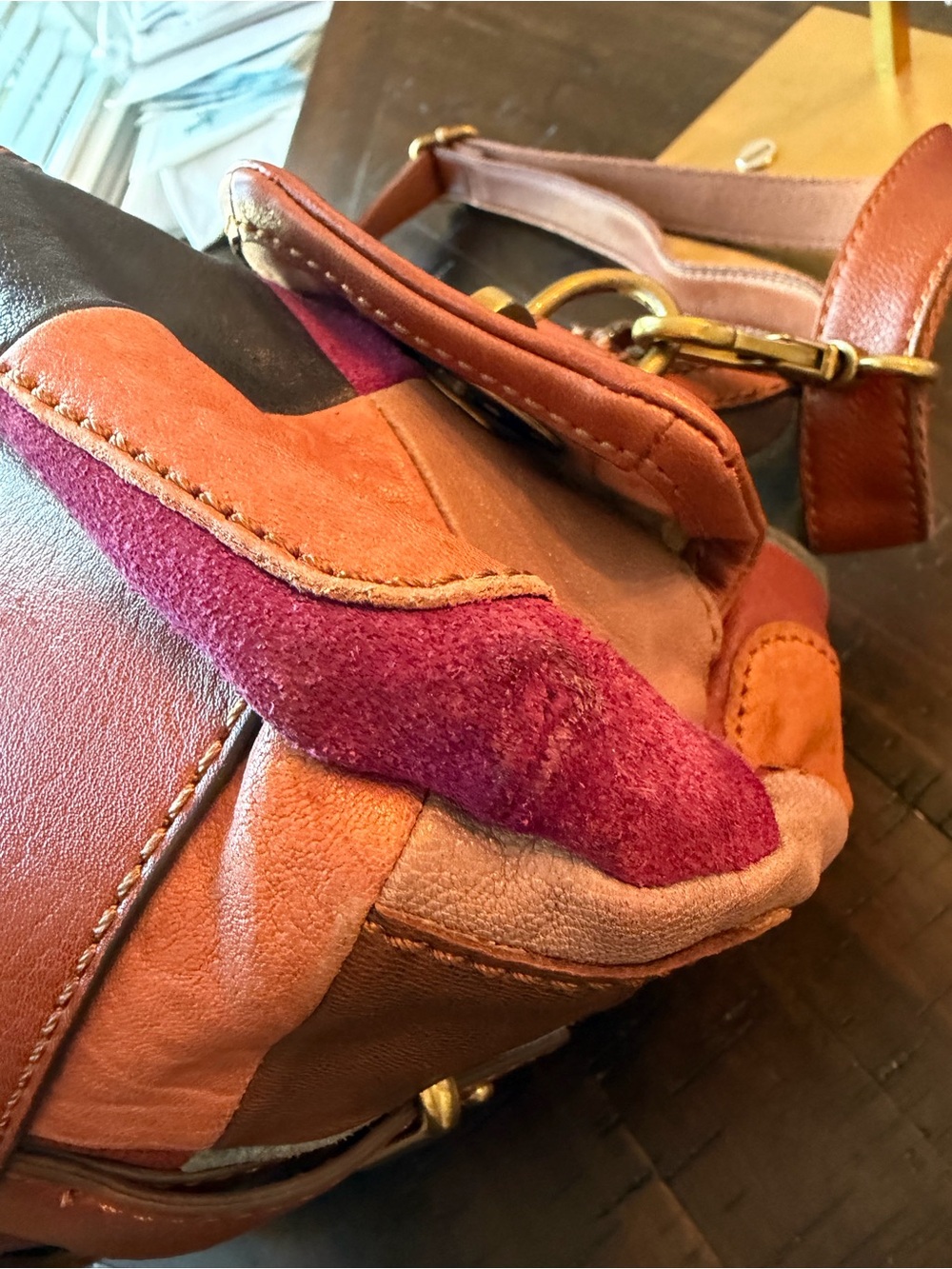 Fossil Mason Patchwork Leather Satchel - Y2K vintage bohemian patchwork fall - Picture 12 of 15